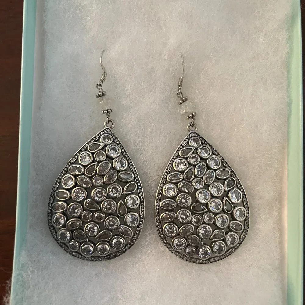 NWT TRISH BECKER FINE JEWELRY PAVE TEARDROP EARRINGS - Picture 6 of 6